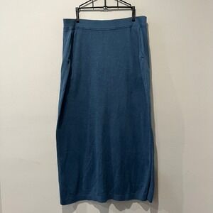 Peruvian Connection Blue Knit Midi Skirt Womens XL Slits Pockets Minimalist Boho